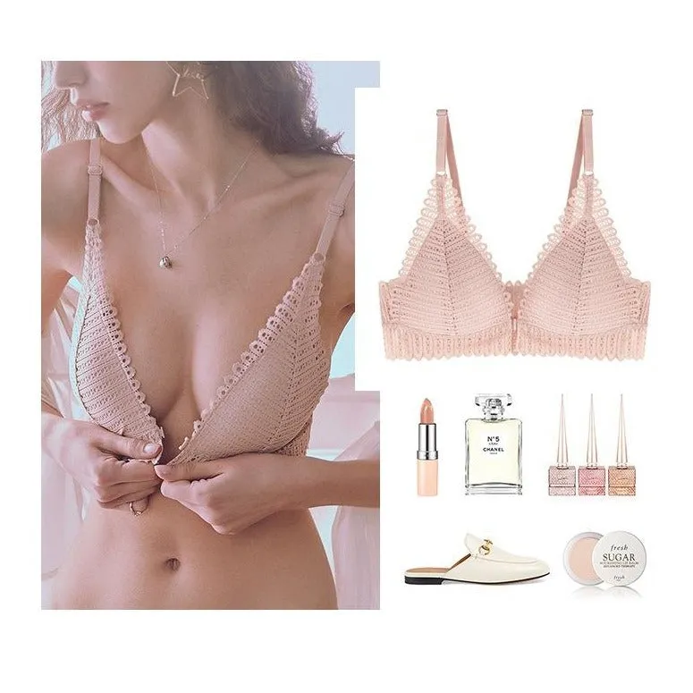 Lace Wireless Front Closure Lingerie Adjusted Plus Size Backless Bralette Bras Set