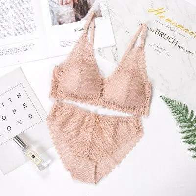Lace Wireless Front Closure Lingerie Adjusted Plus Size Backless Bralette Bras Set