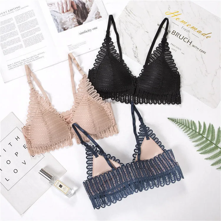 Lace Wireless Front Closure Lingerie Adjusted Plus Size Backless Bralette Bras Set