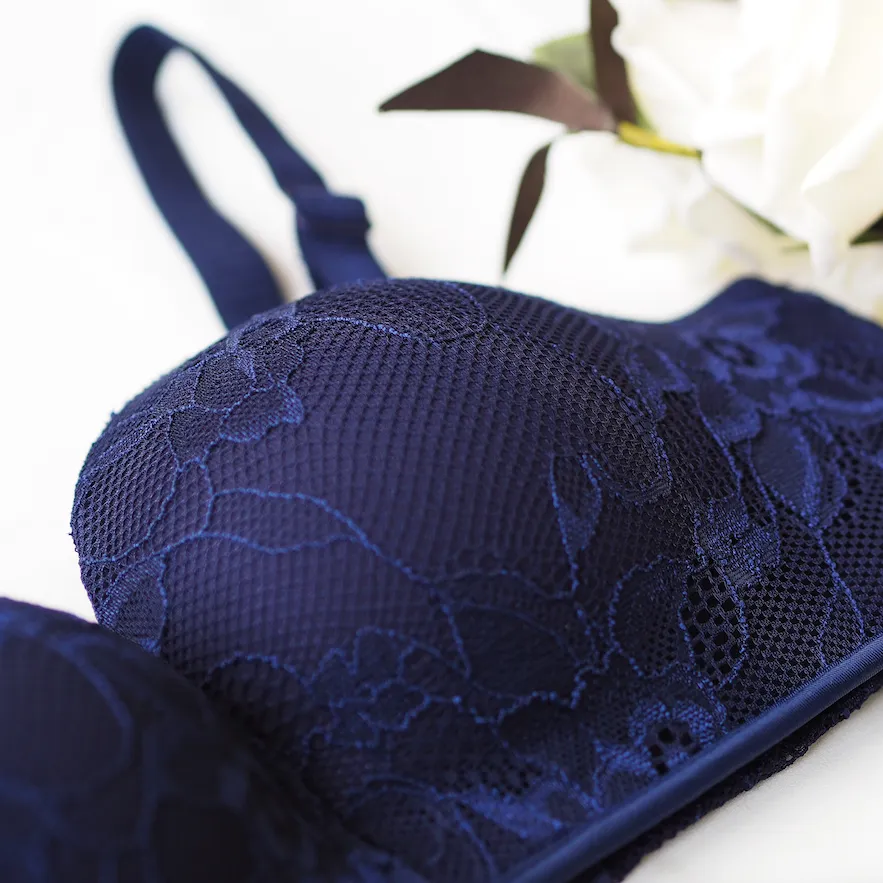 Laced It Up! Non-Slip Strapless Push Up Bra in Midnight Blue (Size L & XL Only)