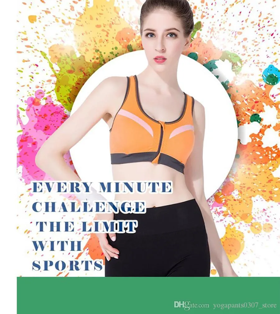 Ladies Shockproof Bra - Sports Bra - Orange Zipper Sports Bra - Padded Sports Bra