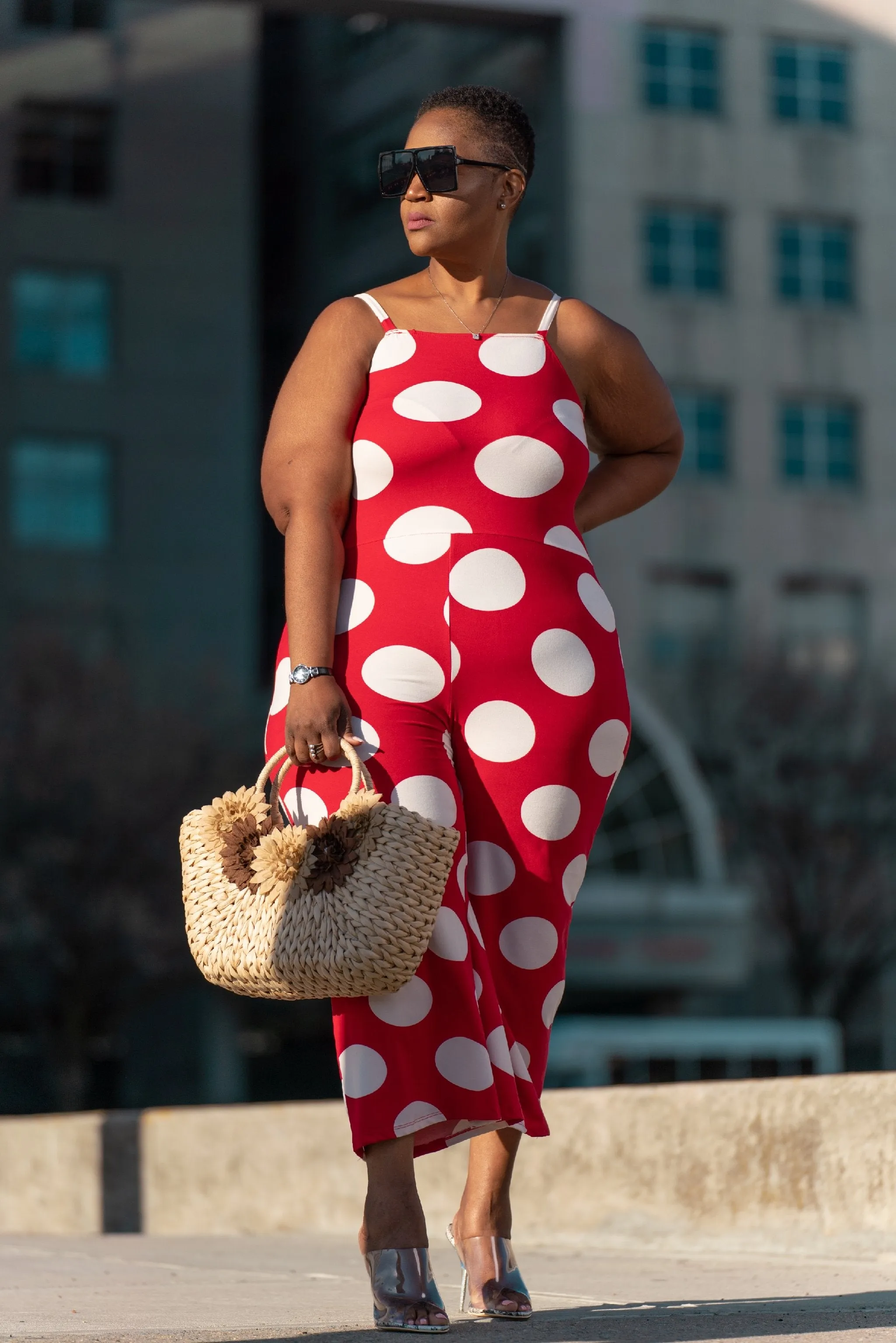 Lady in Red Polka Dot Jumpsuit