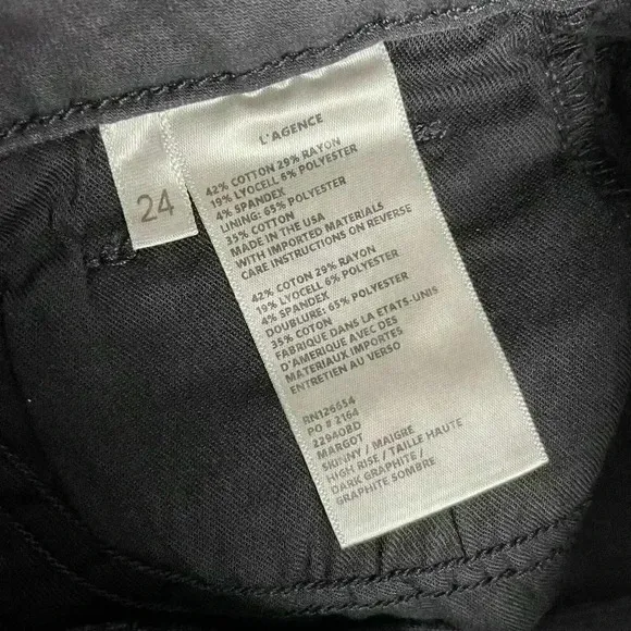 L'AGENCE High Rise Margot Skinny Jeans Size 24 Black Dark Graphite