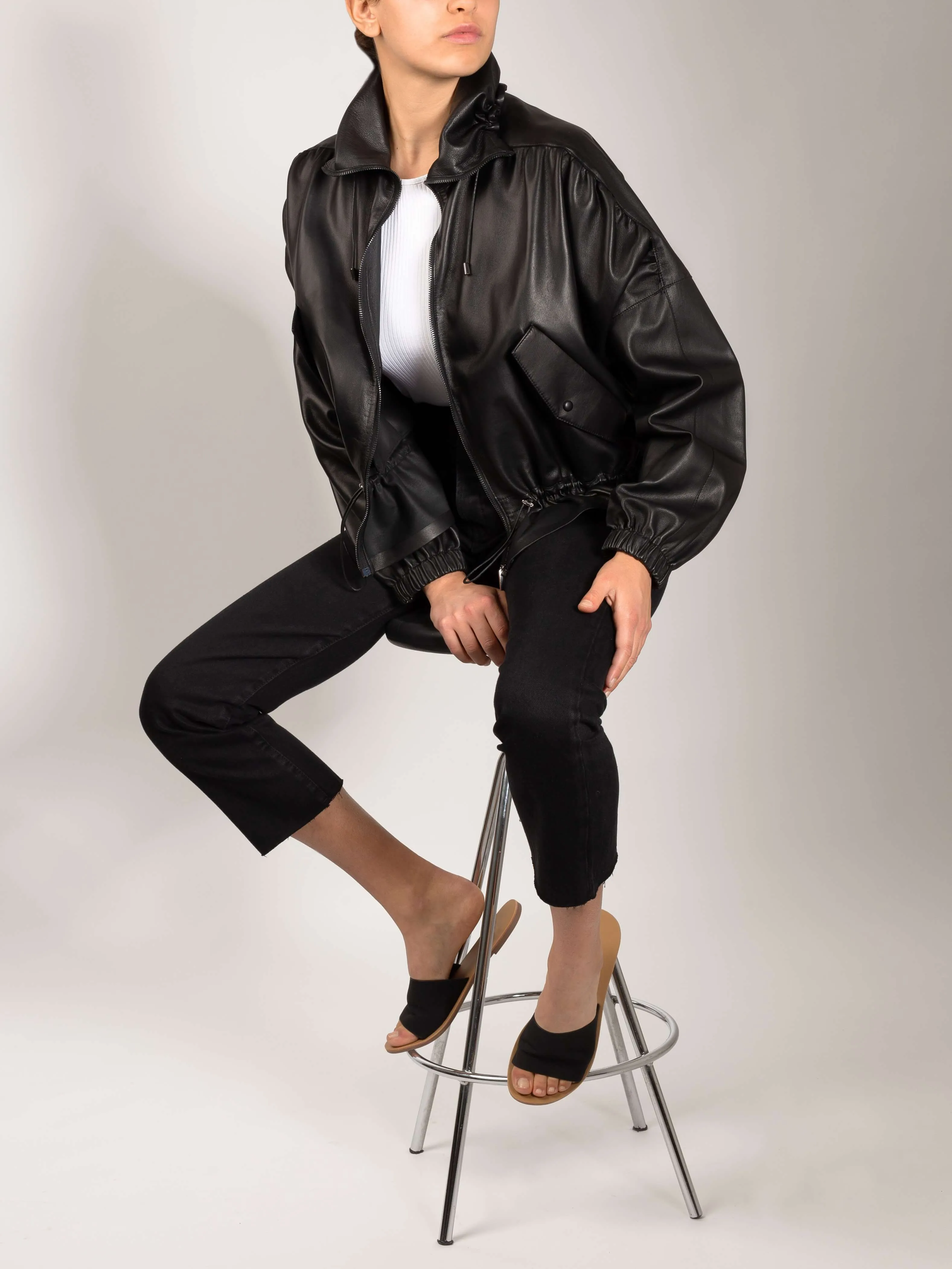 Larissa Italian Lambskin Leather Bomber Jacket