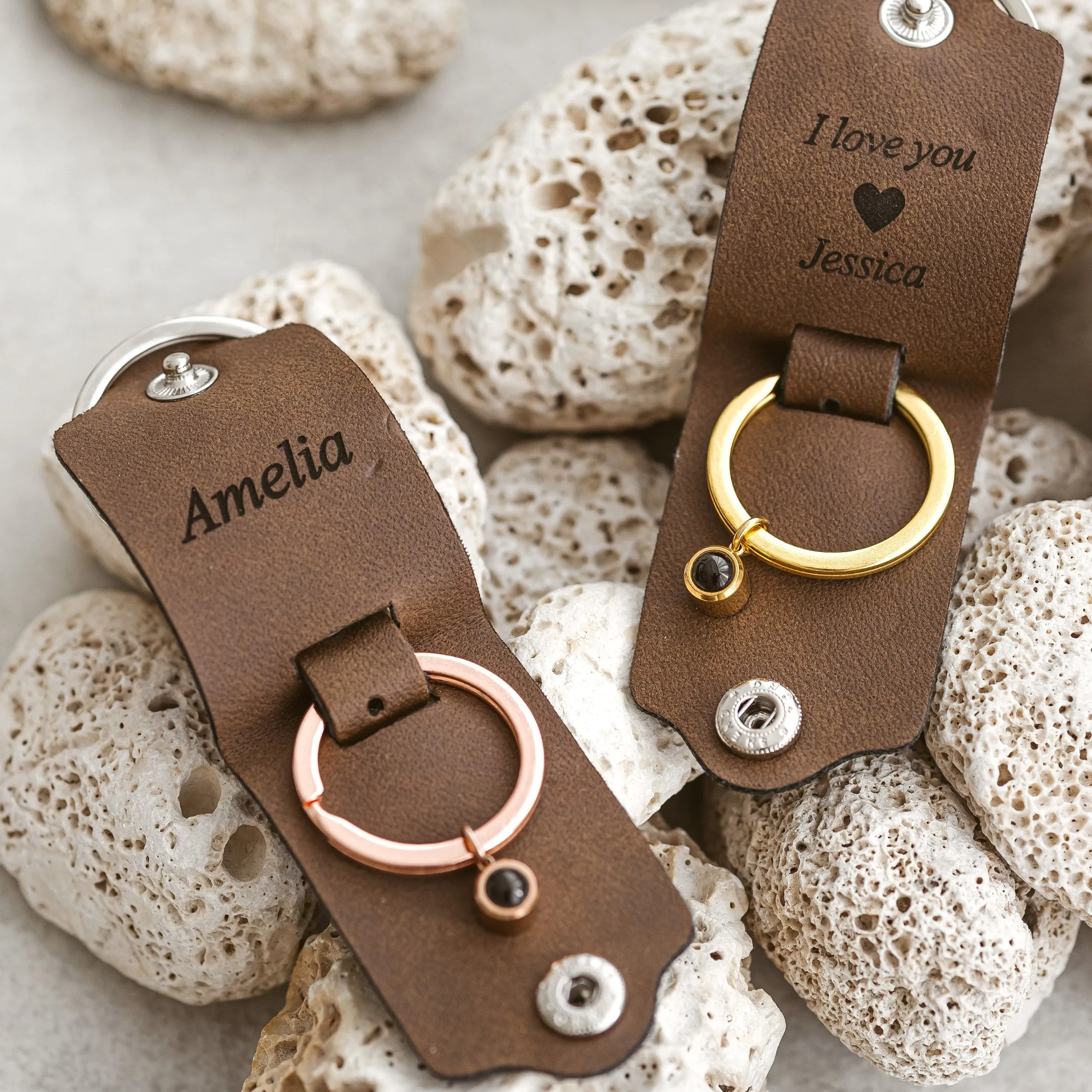 Leather case projection keychain
