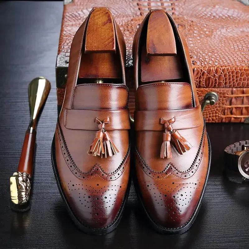 Leather Loafers with Tassel Detail
