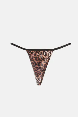 LEOPARD PRINT SATIN T-BAR CHARM THONG