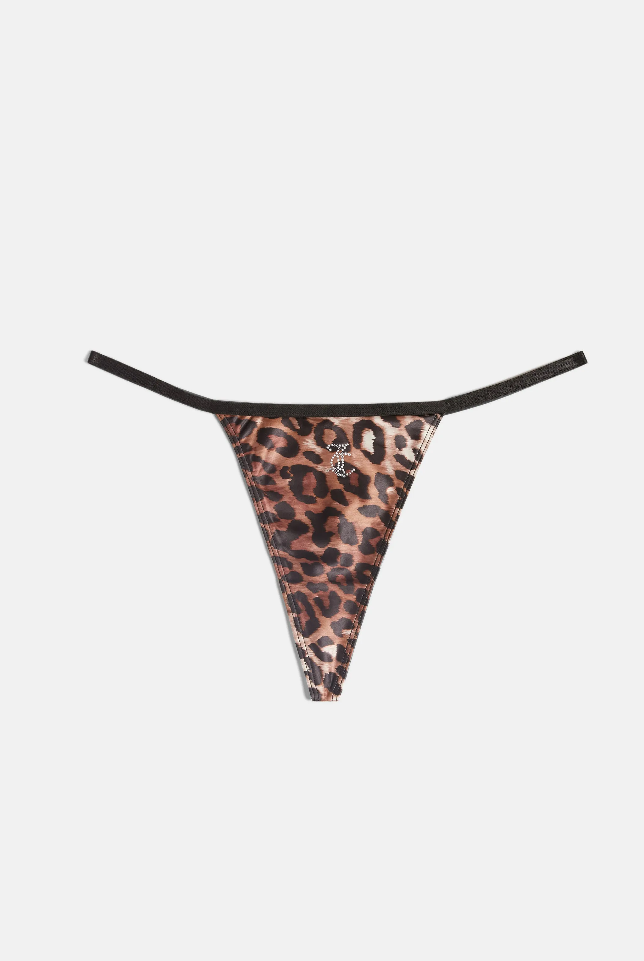 LEOPARD PRINT SATIN T-BAR CHARM THONG