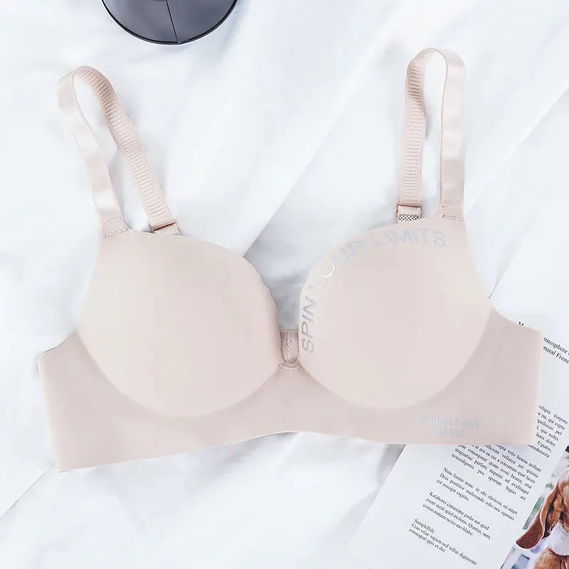 Letter Pattern Seamless Push-Up Bralette - Wireless Three Quarters Cup Lingerie for Women