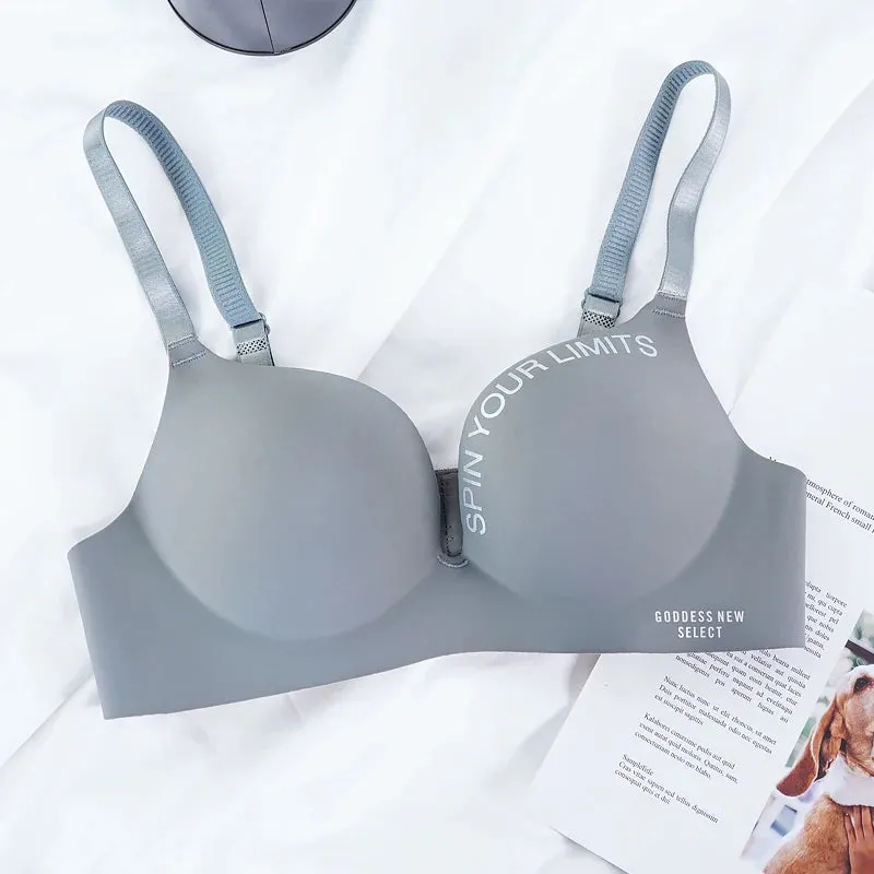 Letter Pattern Seamless Push-Up Bralette - Wireless Three Quarters Cup Lingerie for Women
