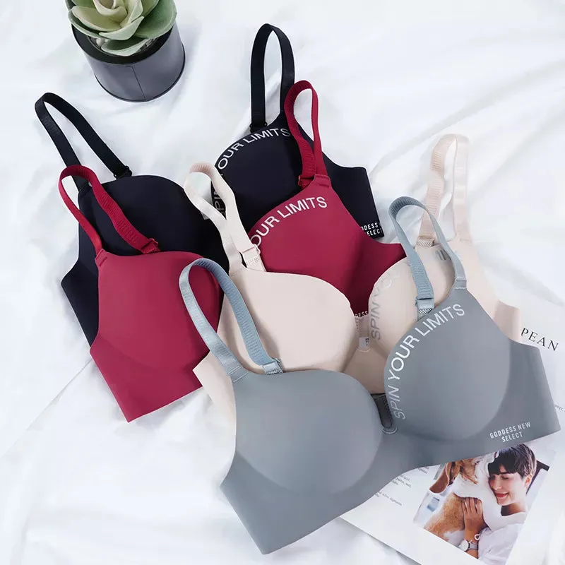 Letter Pattern Seamless Push-Up Bralette - Wireless Three Quarters Cup Lingerie for Women