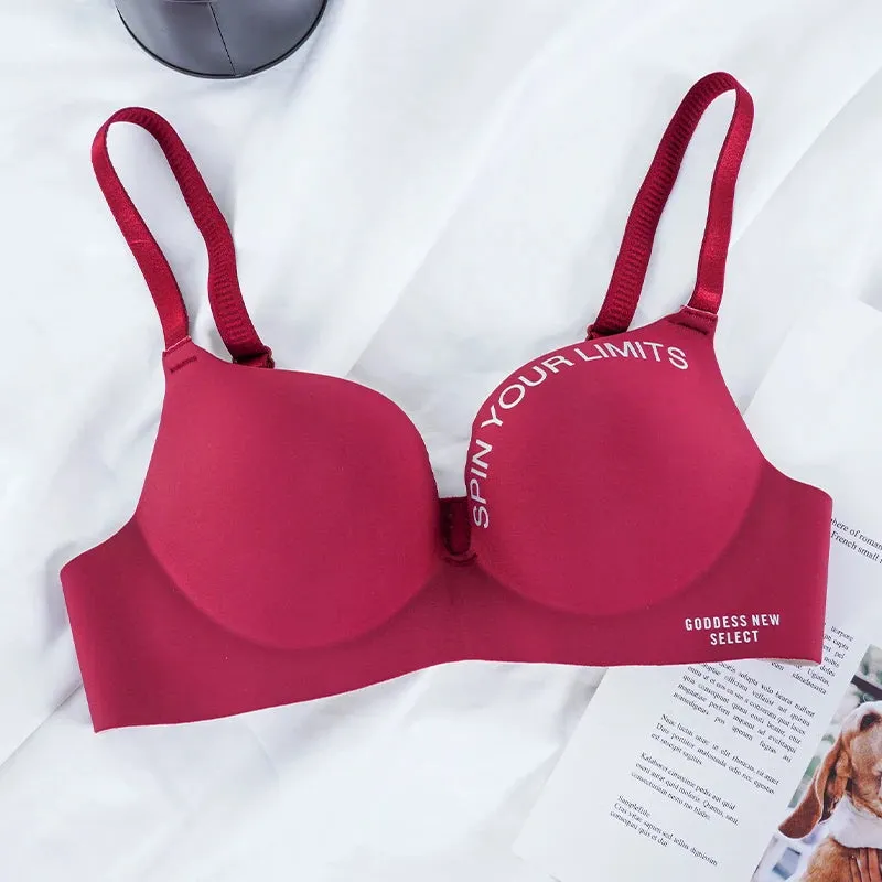 Letter Pattern Seamless Push-Up Bralette - Wireless Three Quarters Cup Lingerie for Women