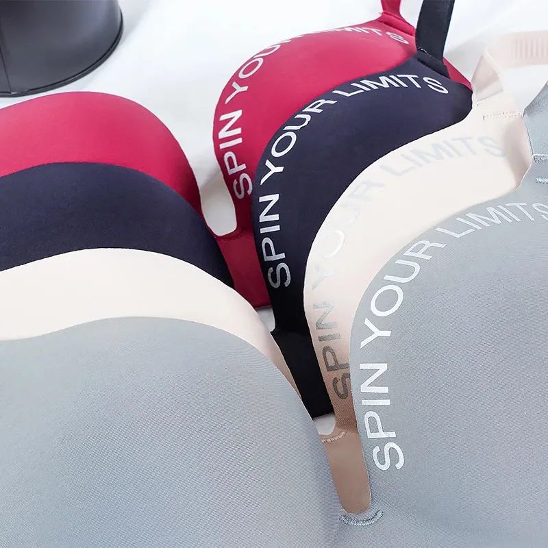 Letter Pattern Seamless Push-Up Bralette - Wireless Three Quarters Cup Lingerie for Women