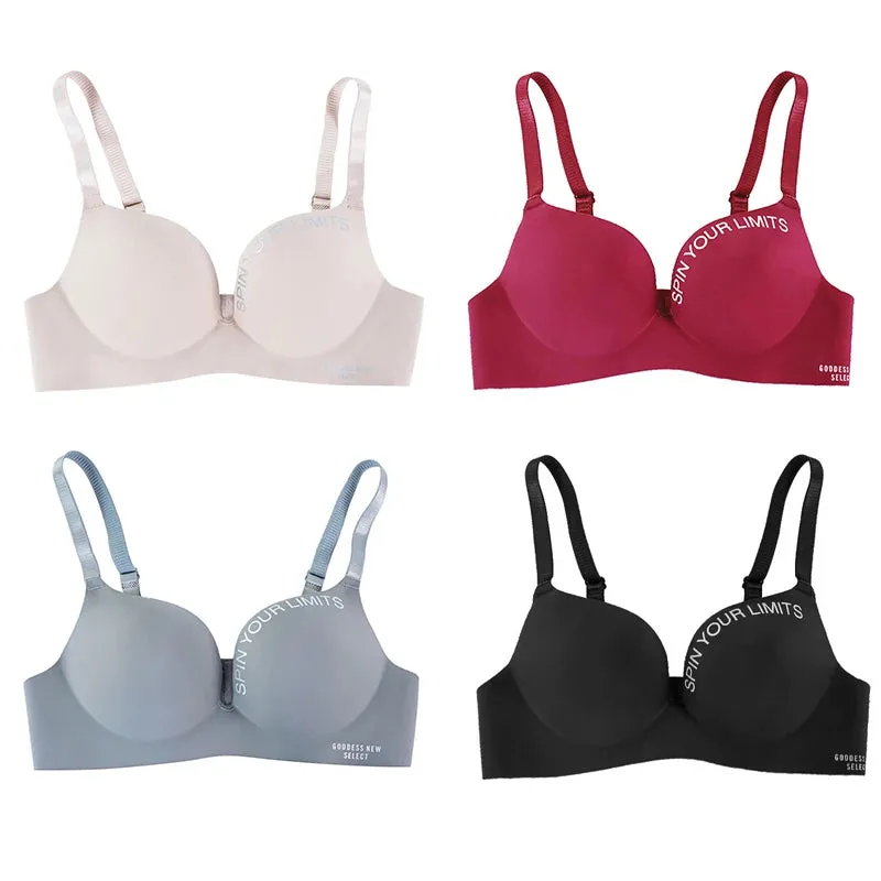Letter Pattern Seamless Push-Up Bralette - Wireless Three Quarters Cup Lingerie for Women