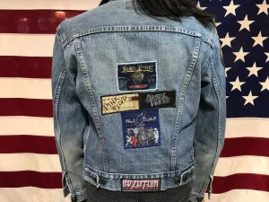 Levis Denim 70’s Vintage Mens 2 Pocket Trucker Jacket with 6 Rock Band Patches