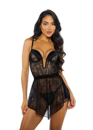 LI765 - Belle Noir Babydoll 2-Piece Set