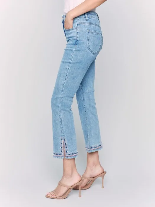 Light Blue Embroidered Side Slit Pant