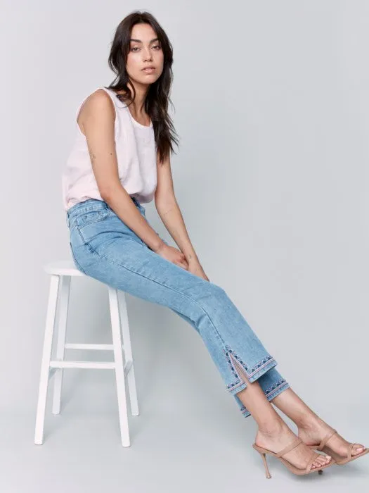 Light Blue Embroidered Side Slit Pant