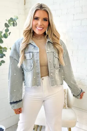 Light Denim Pearl Detail Jacket