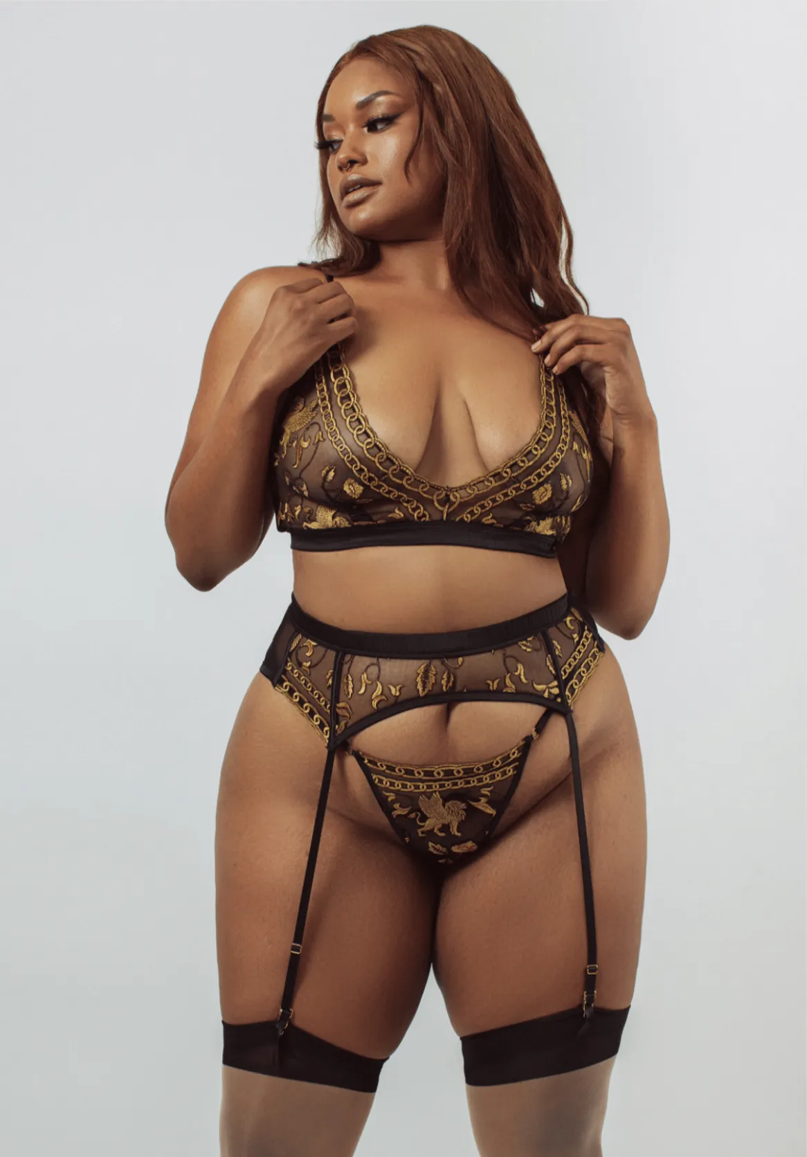 Lioness Embroidered Garter Belt