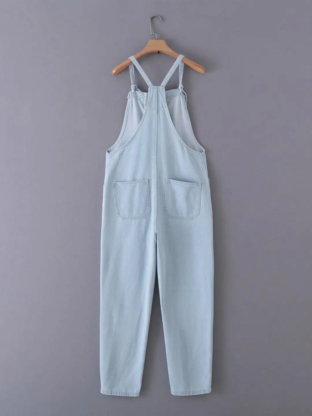 Loose Denim Pockets Strap Overalls Jumpsuits