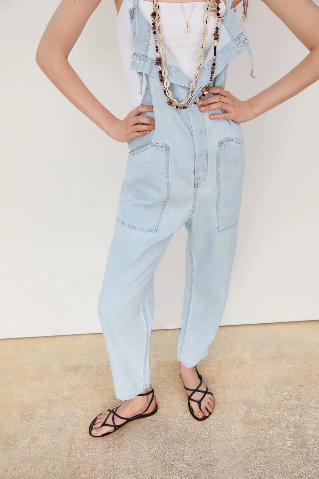 Loose Denim Pockets Strap Overalls Jumpsuits
