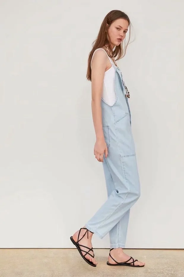 Loose Denim Pockets Strap Overalls Jumpsuits