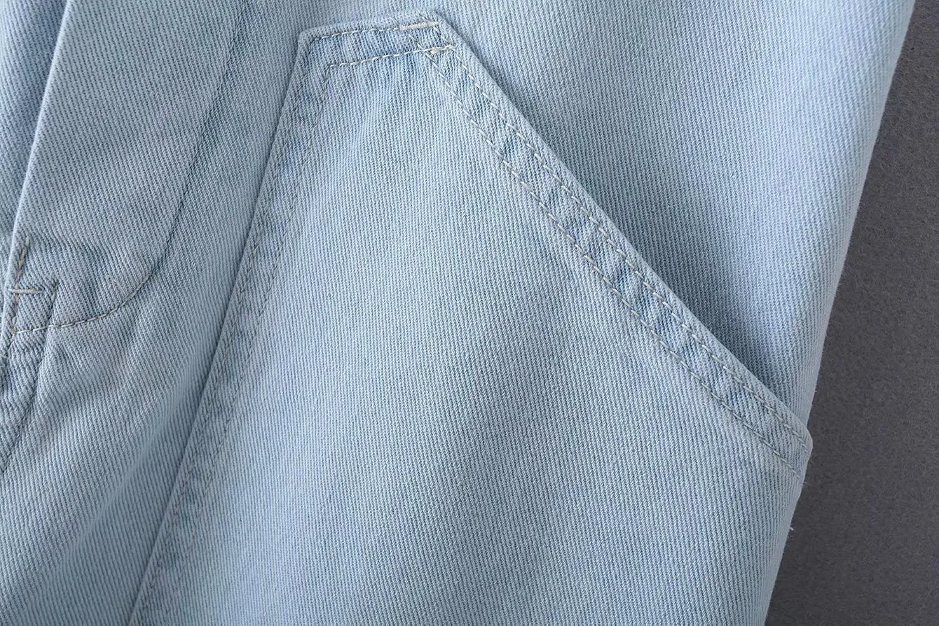 Loose Denim Pockets Strap Overalls Jumpsuits