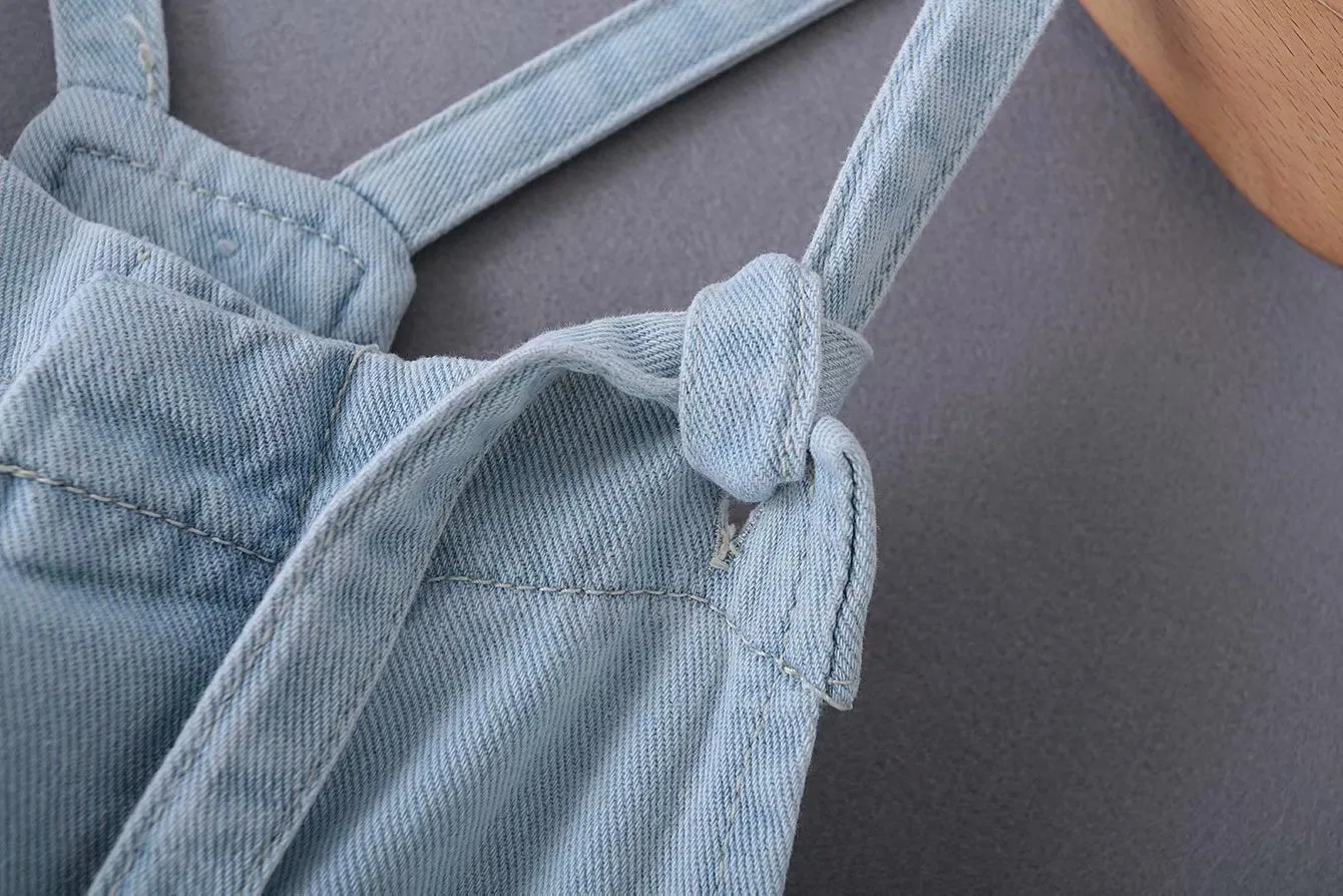 Loose Denim Pockets Strap Overalls Jumpsuits