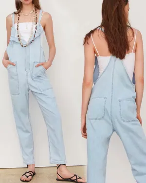 Loose Denim Pockets Strap Overalls Jumpsuits
