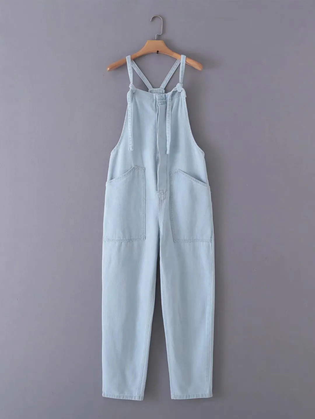 Loose Denim Pockets Strap Overalls Jumpsuits