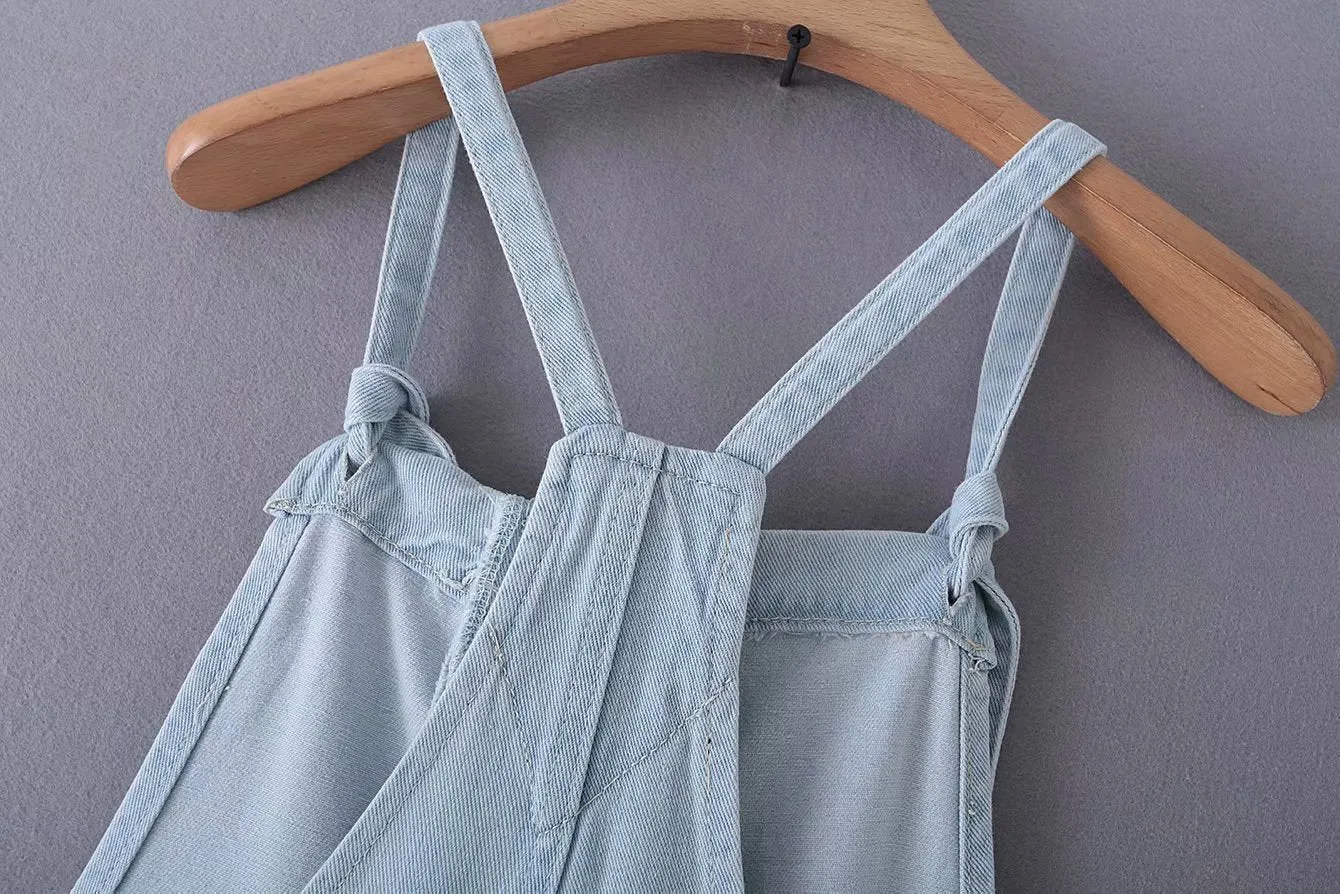 Loose Denim Pockets Strap Overalls Jumpsuits