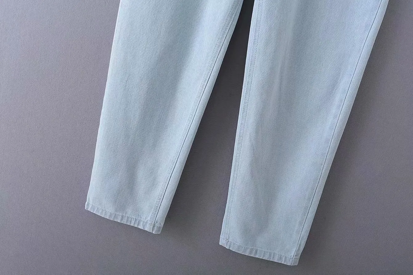 Loose Denim Pockets Strap Overalls Jumpsuits