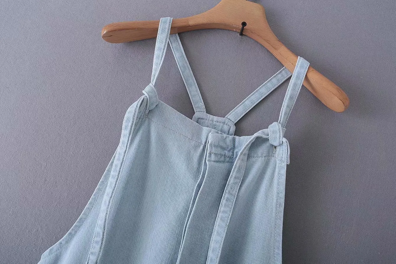 Loose Denim Pockets Strap Overalls Jumpsuits