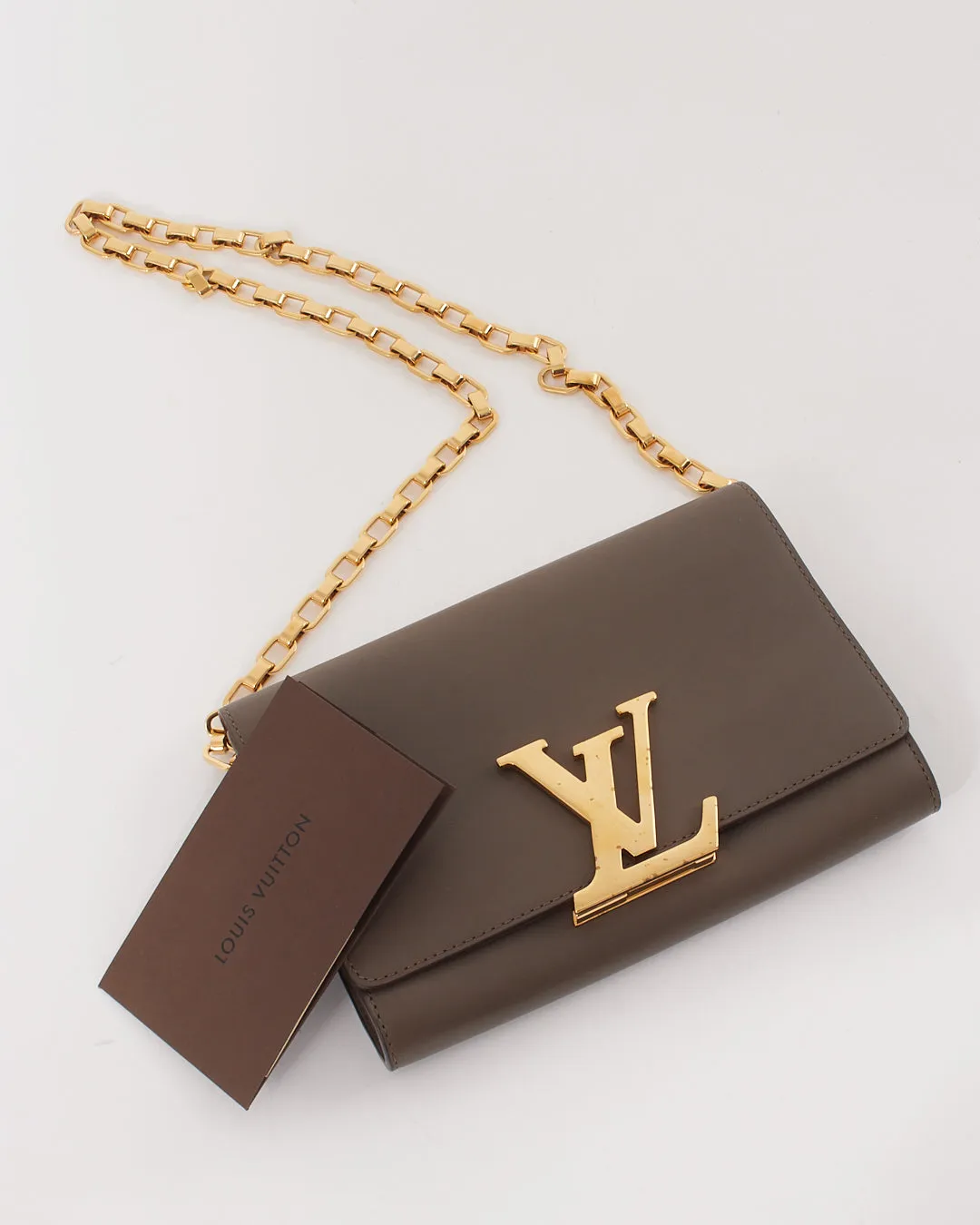 Louis Vuitton Grey Leather Chain Louise MM Bag