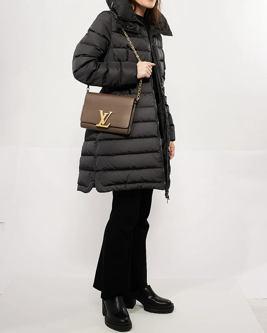 Louis Vuitton Grey Leather Chain Louise MM Bag