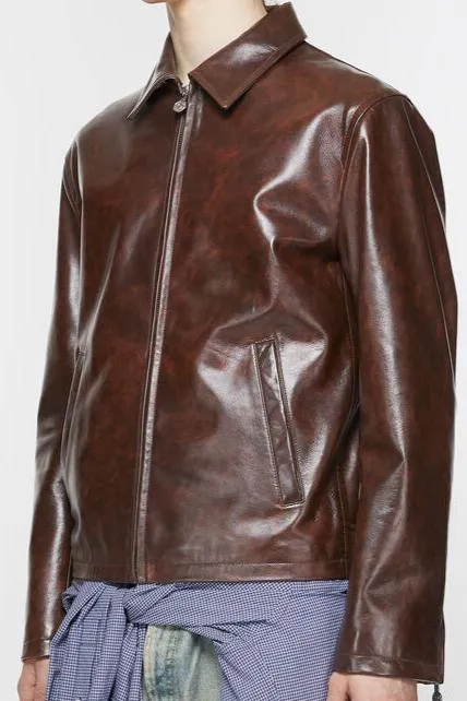 Luxury Edition - Brown Italian Lysander Premium Leather Mens Classic Leather Jacket - Leather Jackets