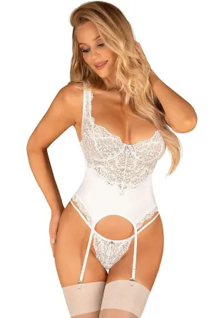 Luxury White Satin Microknit & Lace Underwire Bustier