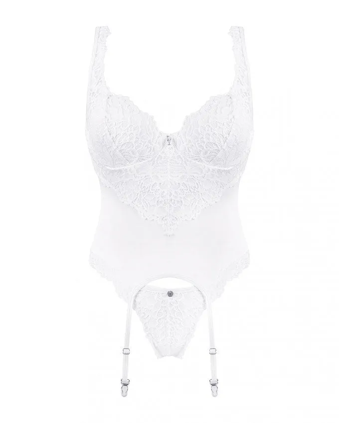 Luxury White Satin Microknit & Lace Underwire Bustier
