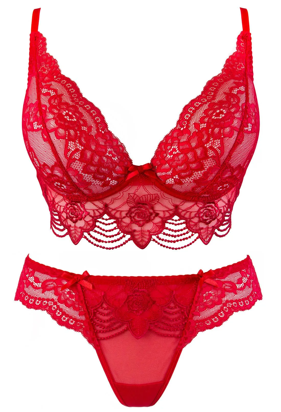 Luxury Women's Red Lace Longline Bra Set