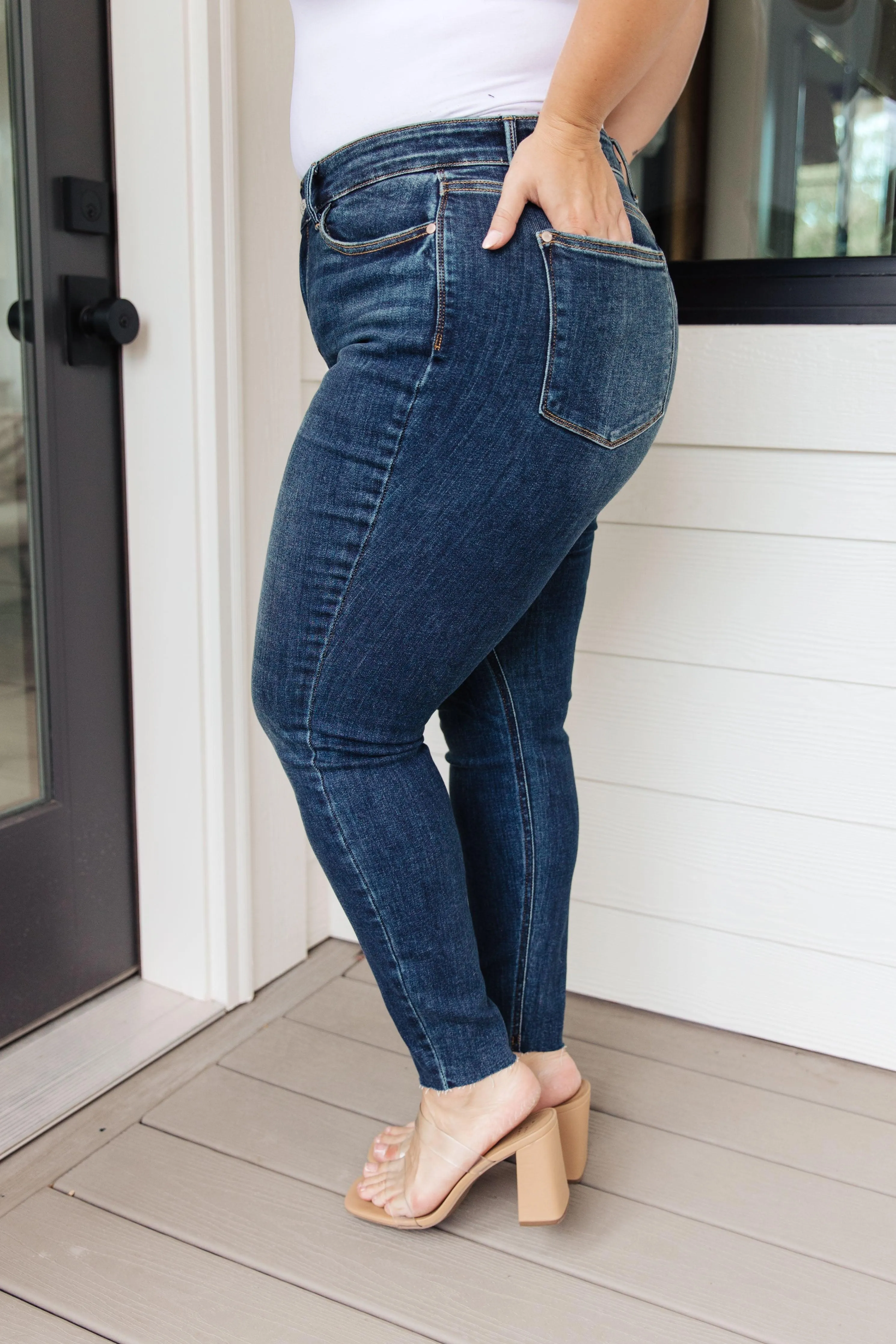 Lydia Mid Rise Vintage Raw Hem Skinny Jeans - Judy Blue
