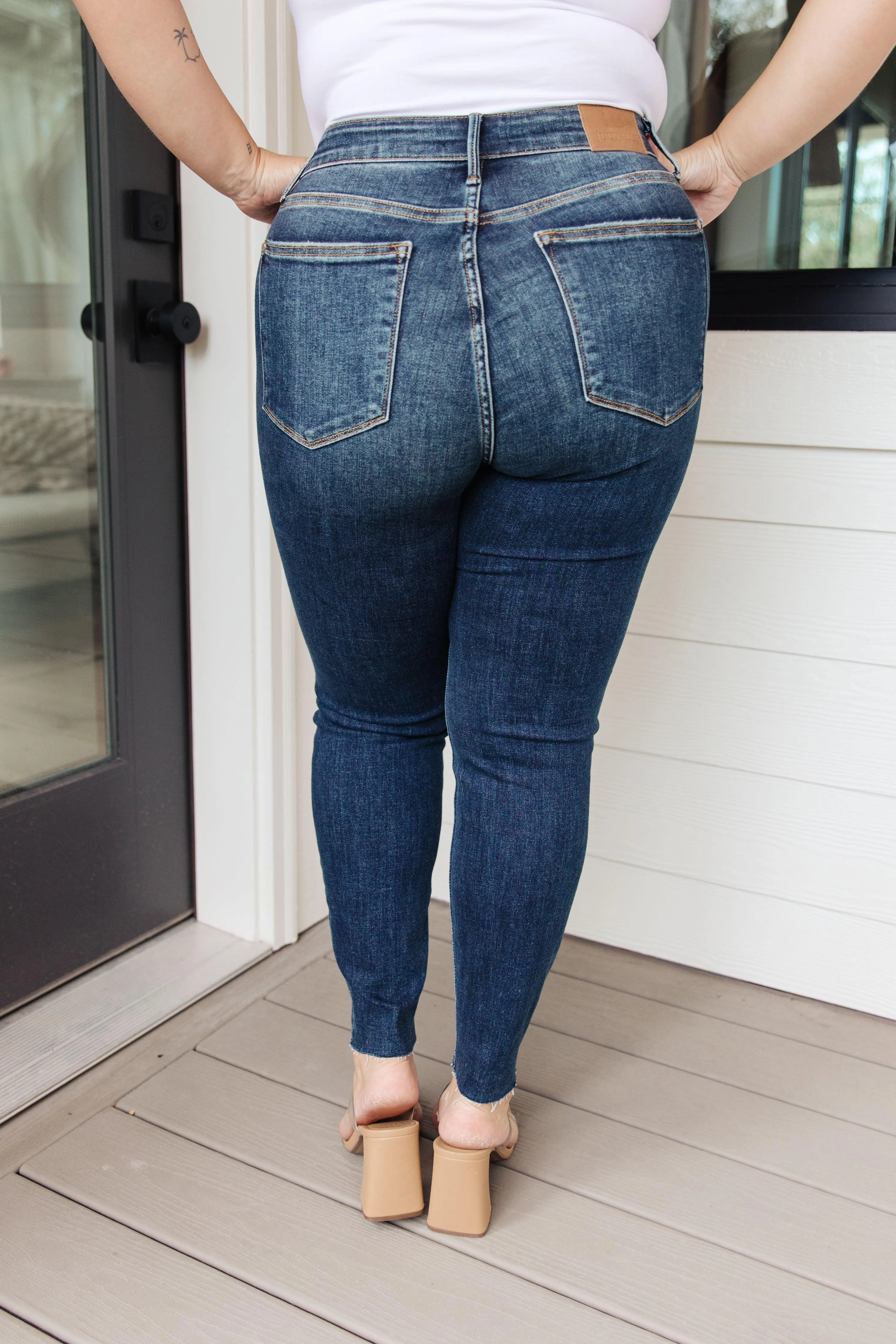 Lydia Mid Rise Vintage Raw Hem Skinny Jeans - Judy Blue