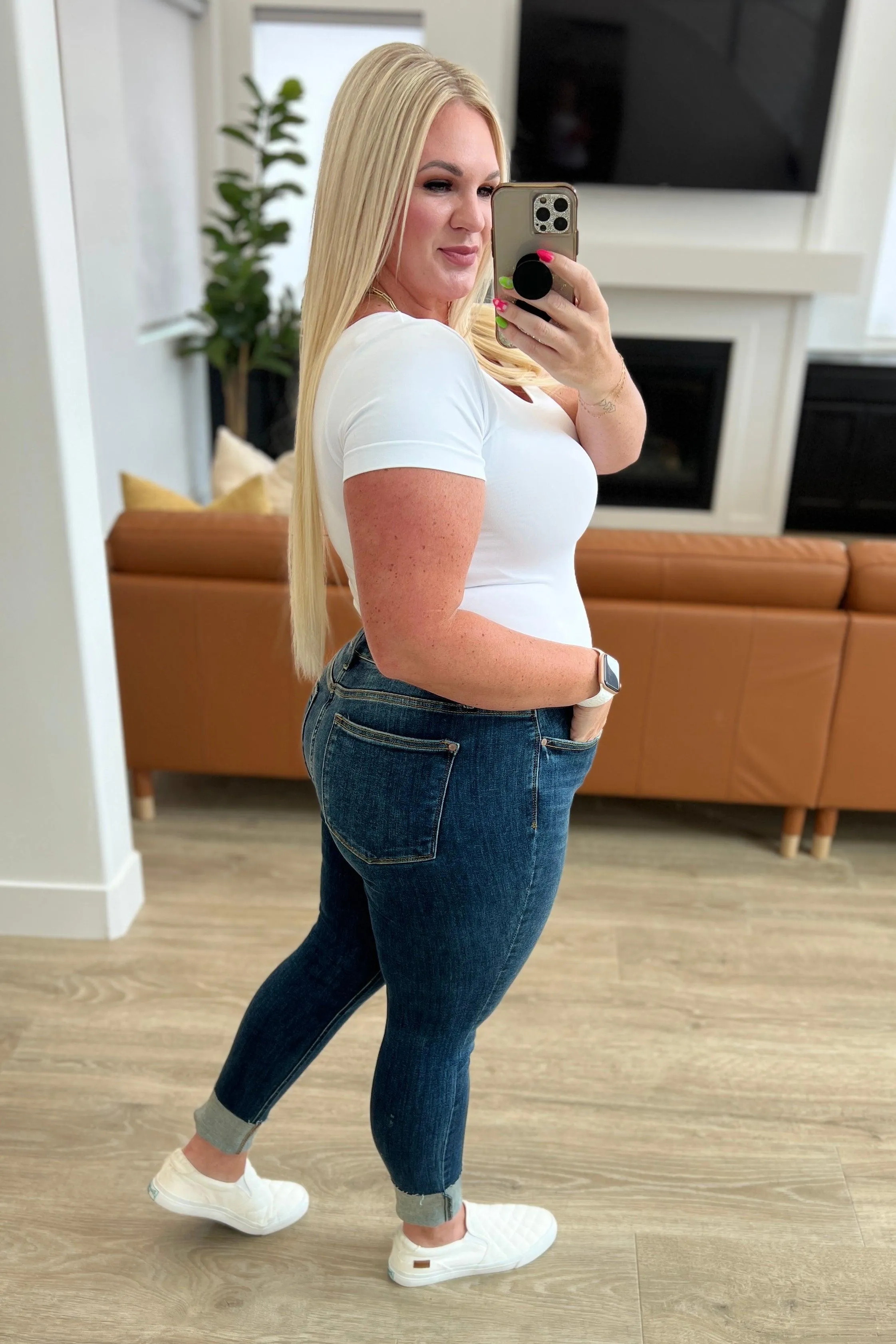 Lydia Mid Rise Vintage Raw Hem Skinny Jeans - Judy Blue
