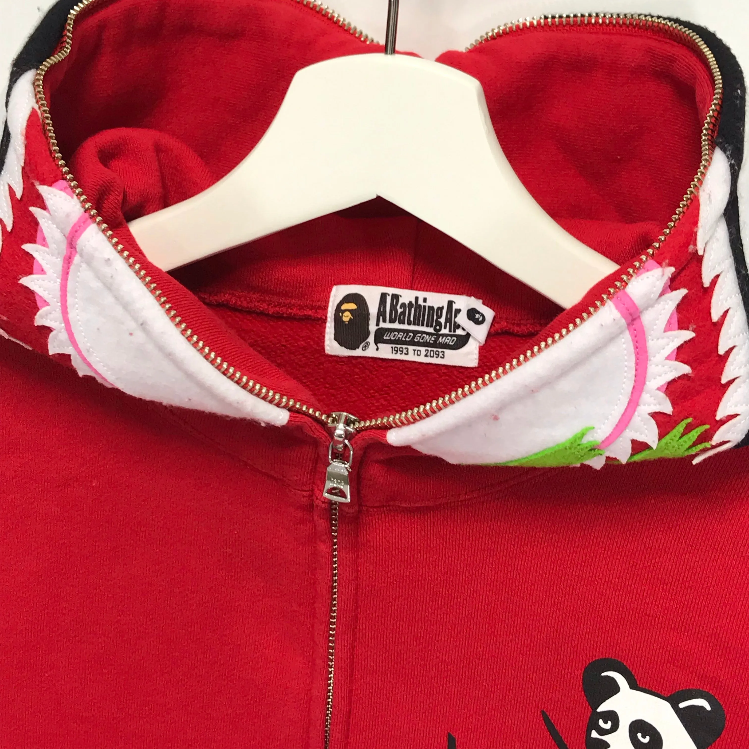 [M] A Bathing Ape Bape Full Zip Panda Hoodie Red
