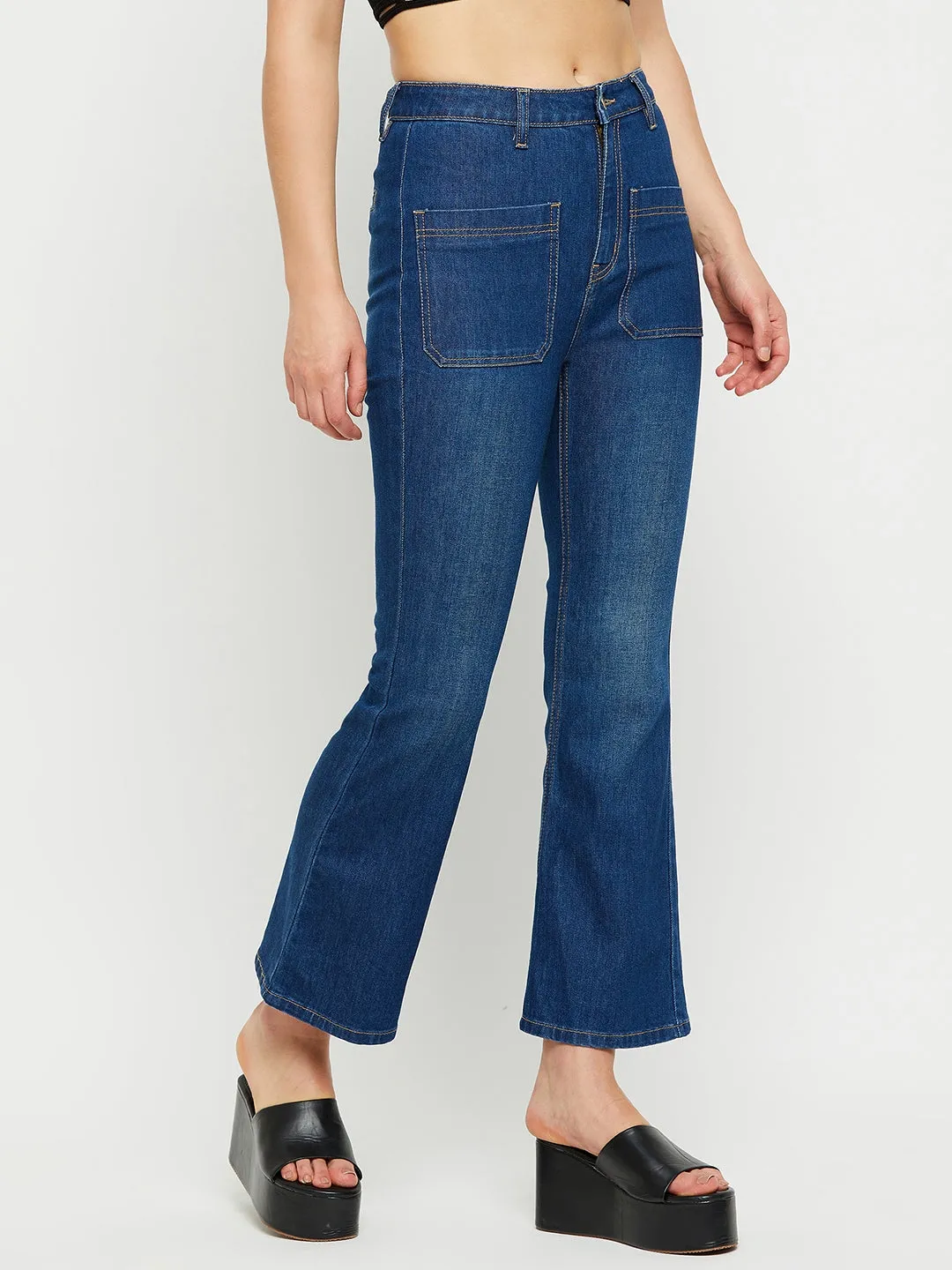 Madame Ankle Length Navy Blue Bootcut Jeans