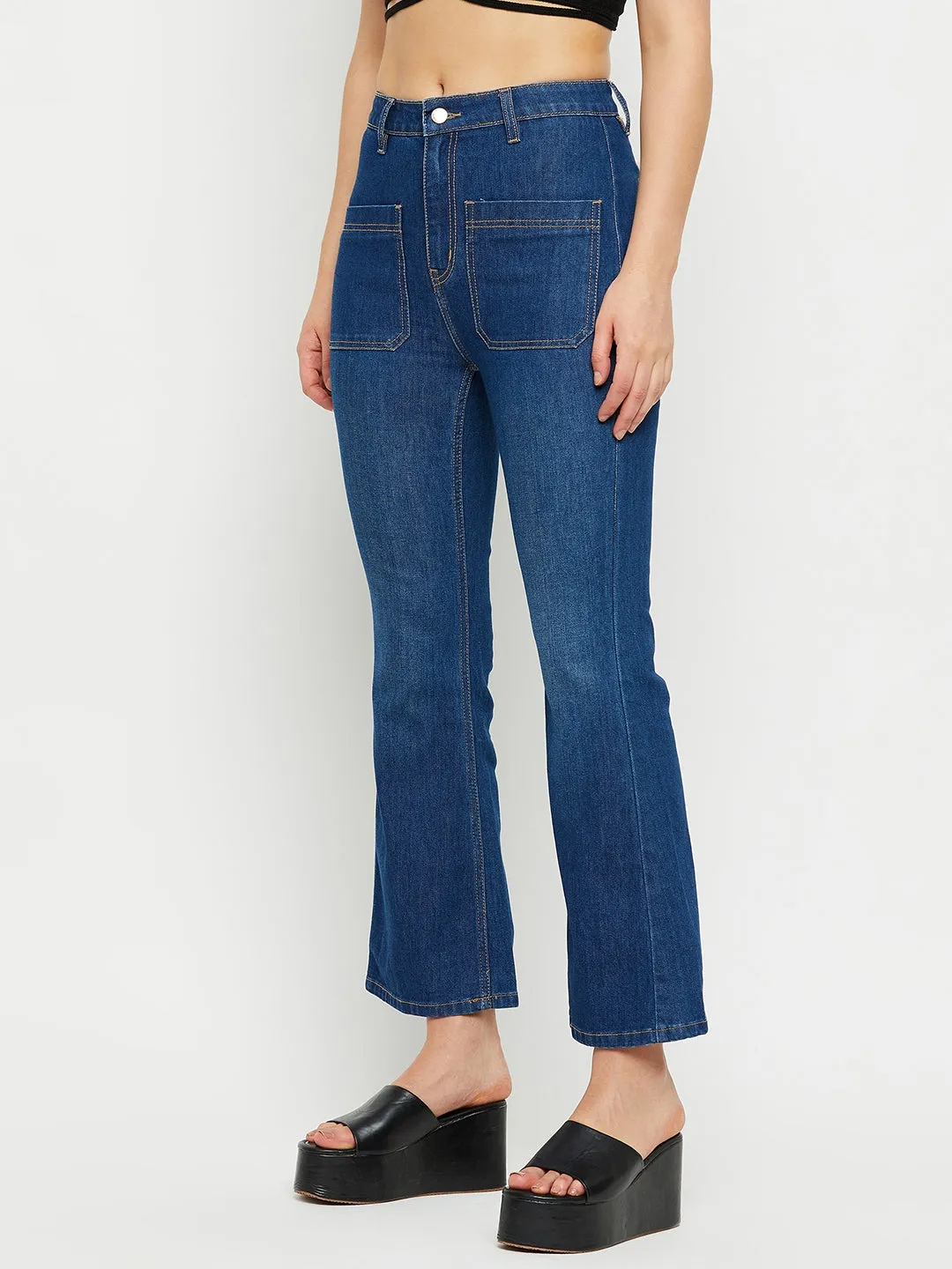Madame Ankle Length Navy Blue Bootcut Jeans