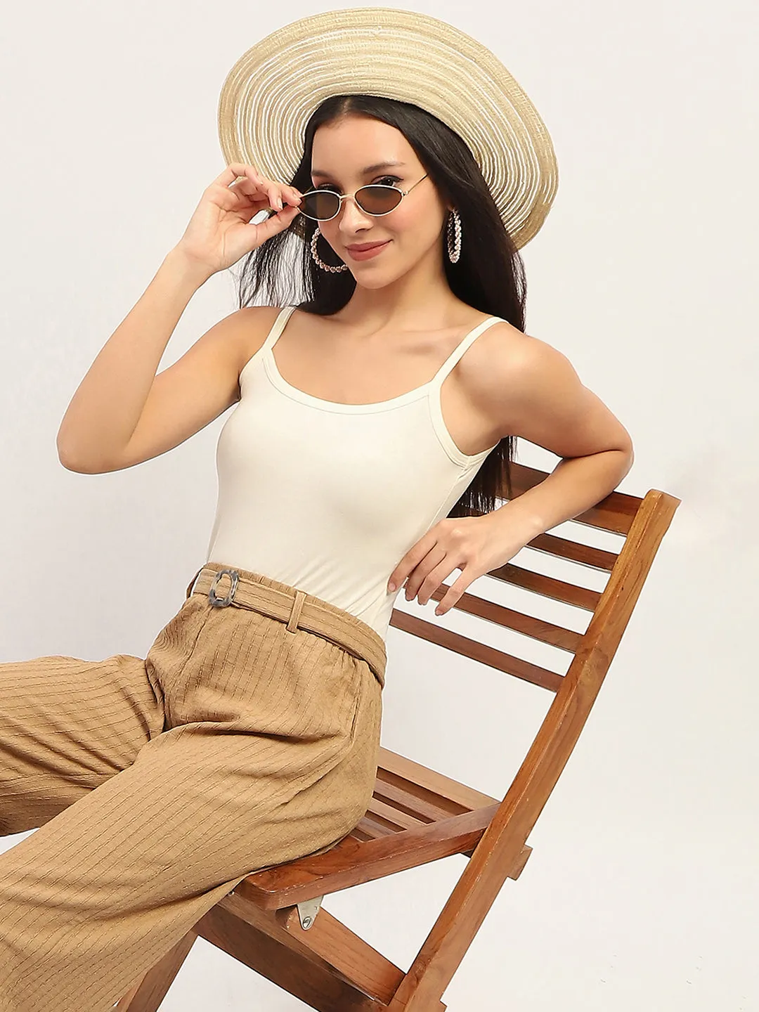Madame Cotton Blend Solid White Spaghetti