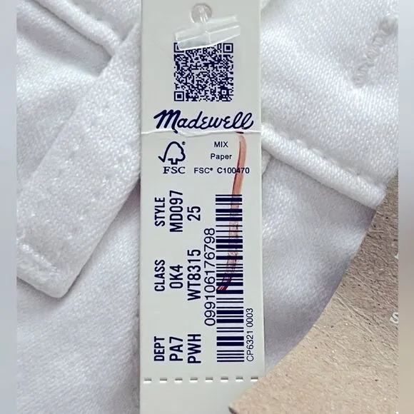 Madewell NWT 9&quot; Mid Rise Skinny Crop Jeans in Pure White Size 25