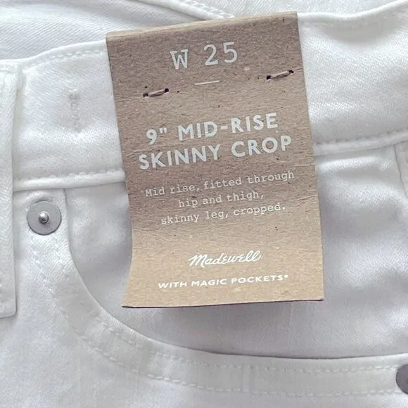 Madewell NWT 9&quot; Mid Rise Skinny Crop Jeans in Pure White Size 25