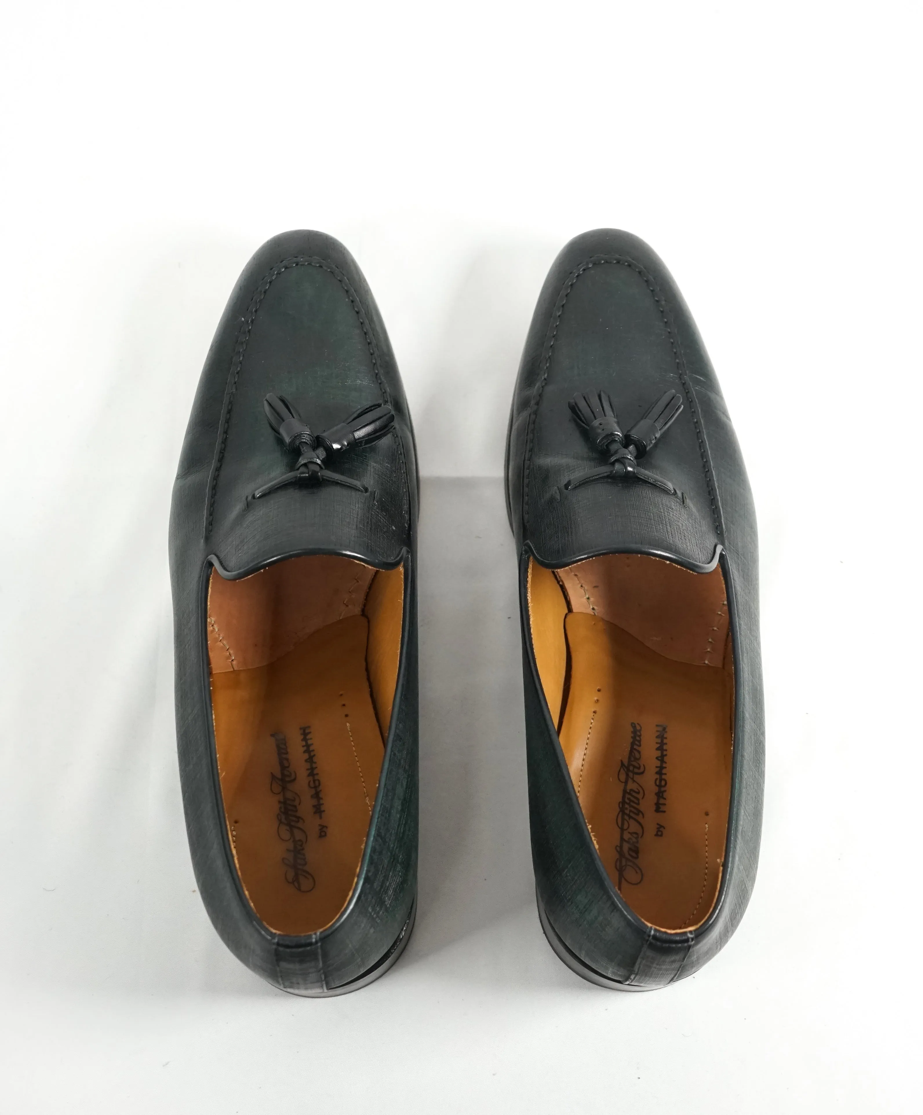 MAGNANNI For SAKS FIFTH AVENUE- Green Saffiano Tassel Loafers - 10